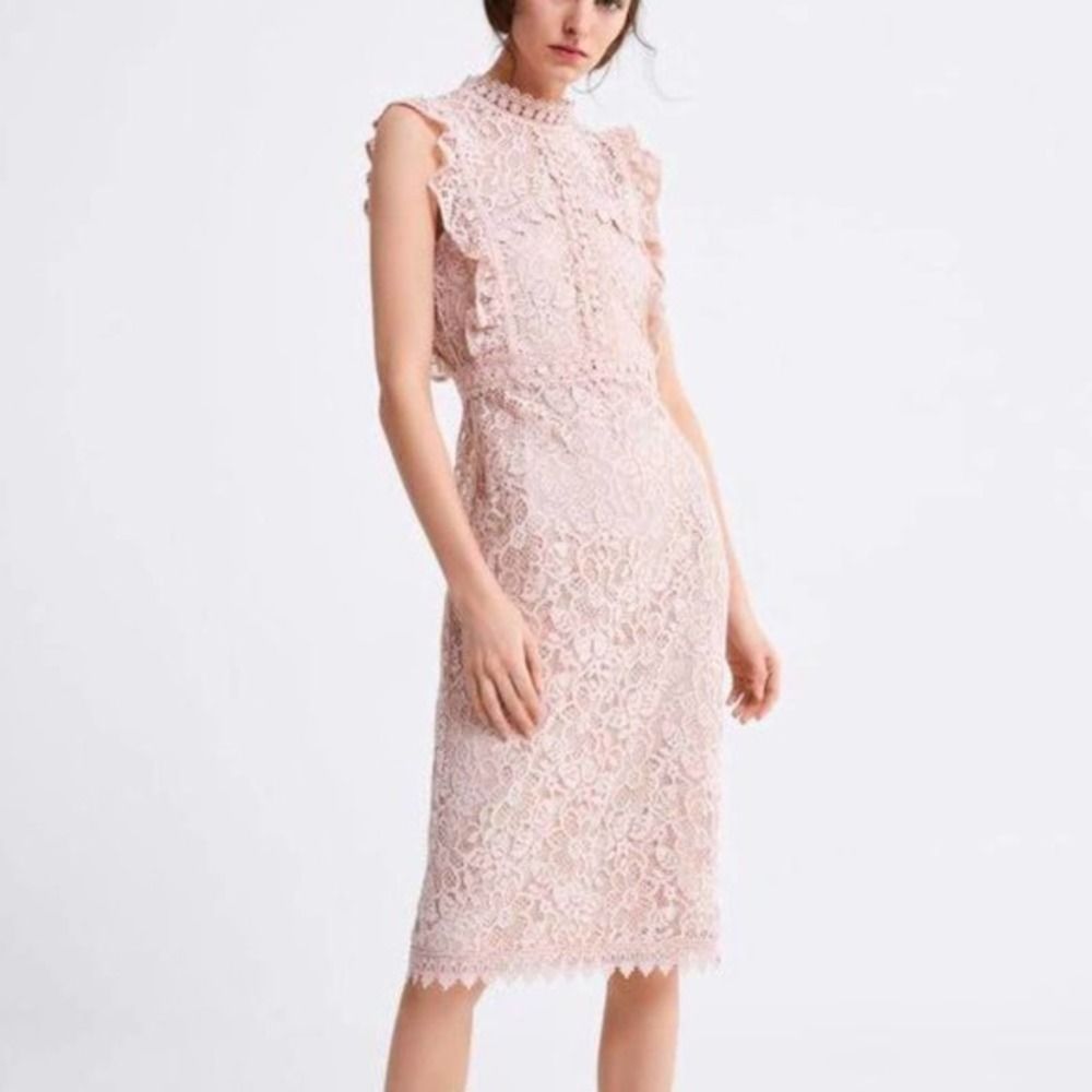 Zara Pink Lace Midi Dress